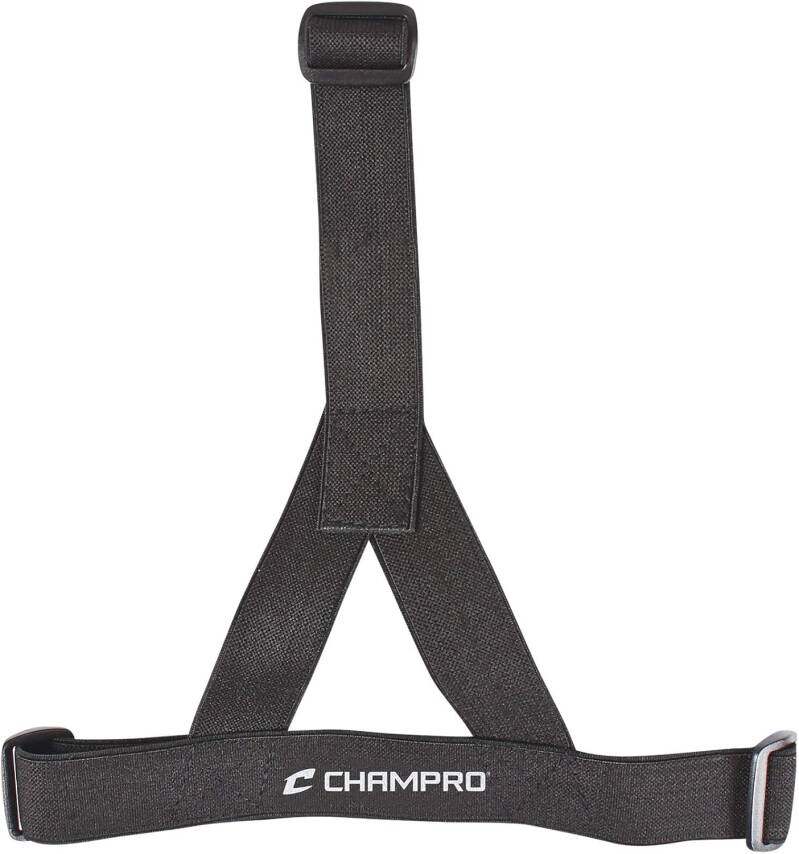 CHAMPRO Softball Fielder Mask Harness in black displayed showing its elastic strap construction and adjustable fit design on a neutral background.