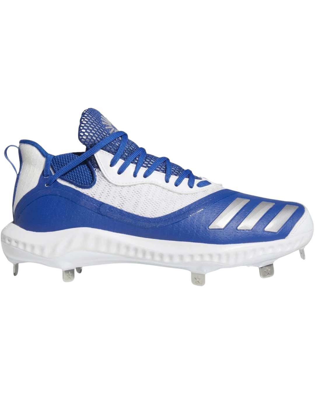 adidas Men's Icon V Bounce Baseball Cleats displayed showing its Bounce cushioning midsole and metal spike outsole construction on a neutral background.