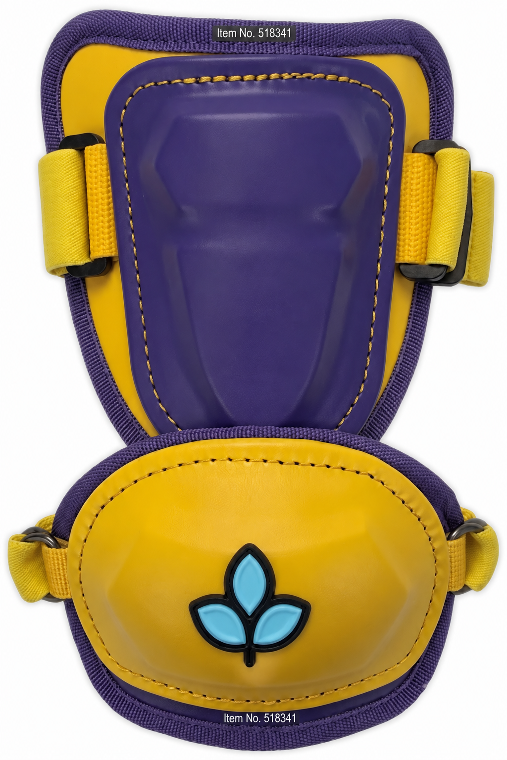Baseball elbow guard by Aegis, in purple and yellow with an elbow pad.