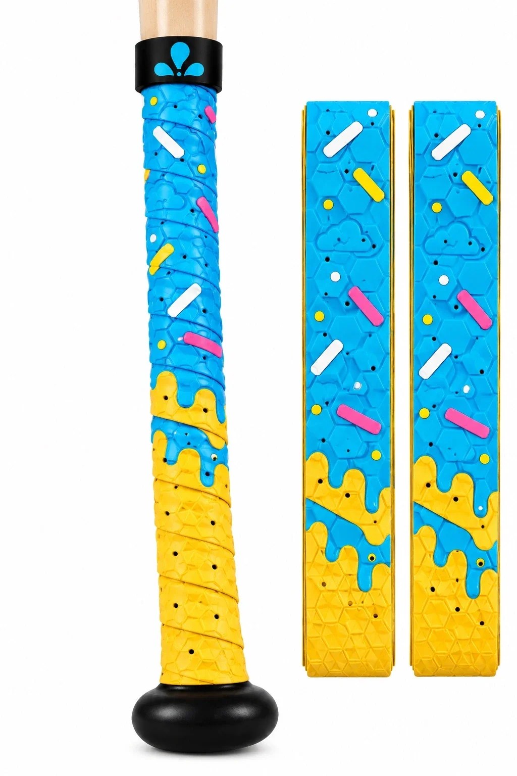 Bat grip tape by Akaixi, in light blue and yellow, 2-pack.
