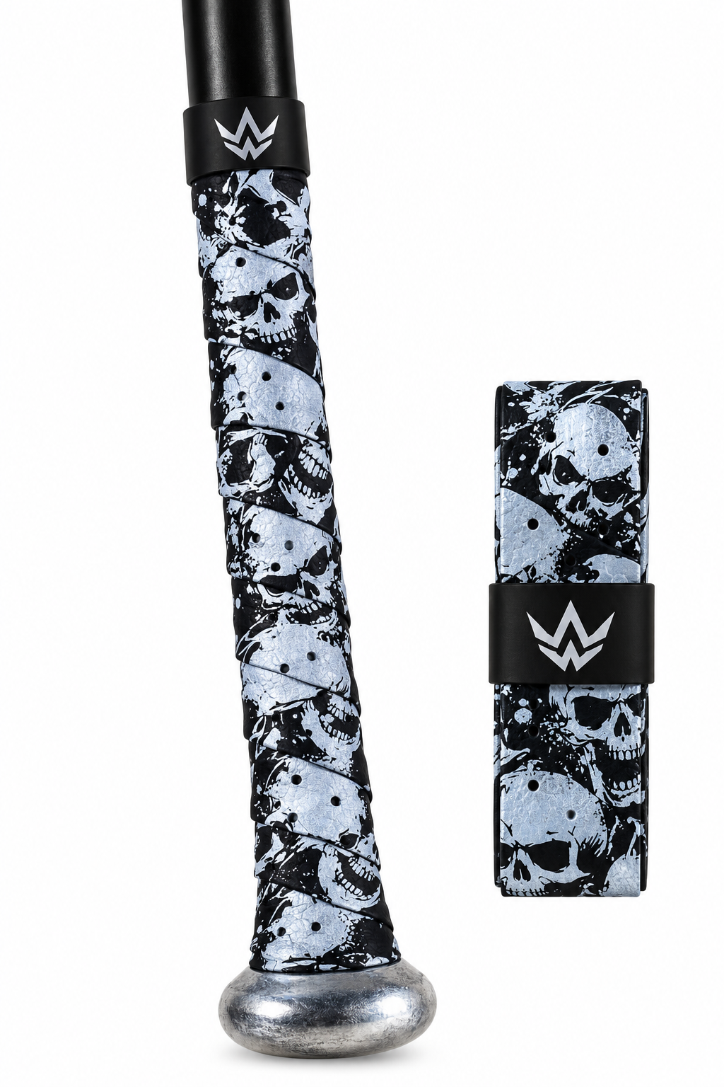 Bat grip tape by Alien Pros, in black and silver, 0.5 mm thick.