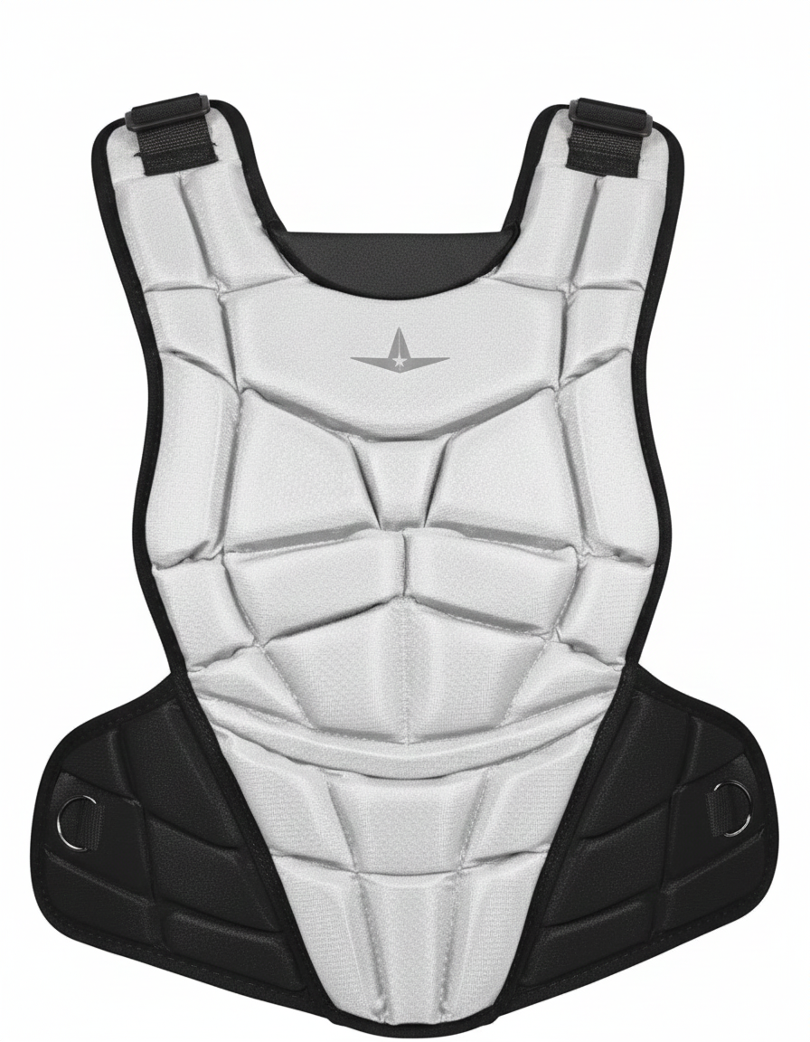 All Star AFx Fastpitch Chest Protector displayed showing its women's specific construction and accessible competitive design for high school and travel ball catchers.