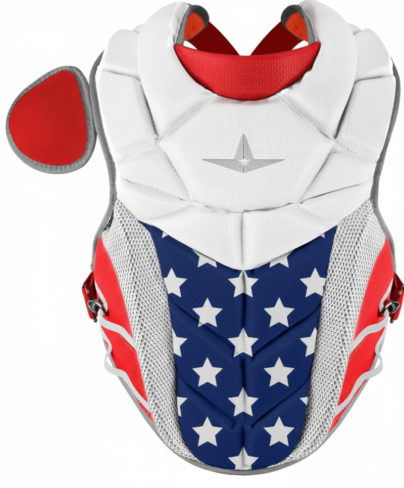 All Star PHX Paige Halstead Fastpitch Softball Chest Protector displayed showing its signature series women's specific construction and elite catching expertise-informed design.
