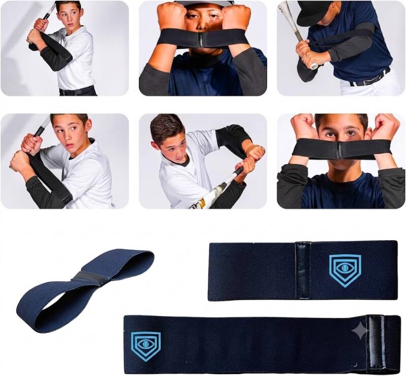 Applied Vision Sports Swing Bands Baseball/Softball Swing Trainer Aid, a set of leather-bound resistance cuffs worn on the arms to reinforce elbow position during the swing.