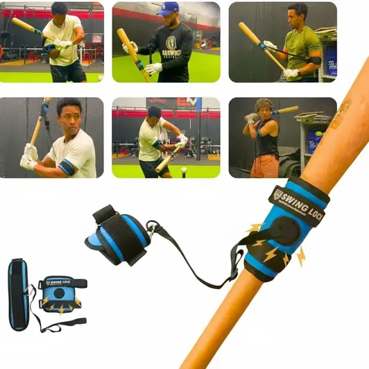 Applied Vision Sports Swing Lock Magnetic Baseball and Softball Batting Swing Trainer shown for magnetic lead arm constraint and connected swing path correction.