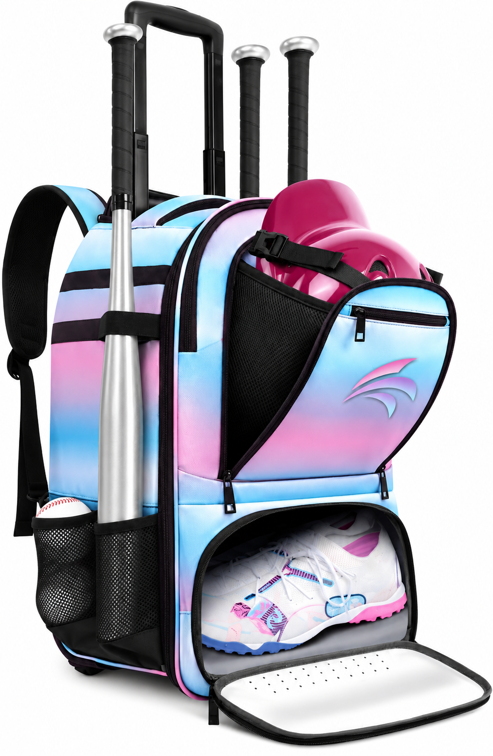 AUROTIER Rolling Baseball Backpack with Off-road Wheels handling grass dirt and asphalt terrain transitions that standard inline wheels fail on during outdoor game day navigation.