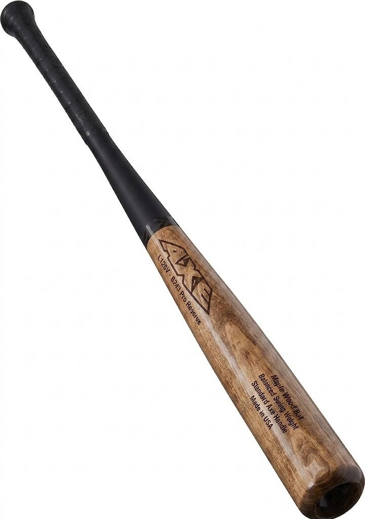 Axe | Pro Maple Composite Wood Baseball Bat | Obsidian Black in obsidian black with the gold Axe logo and signature asymmetric handle in maple composite.