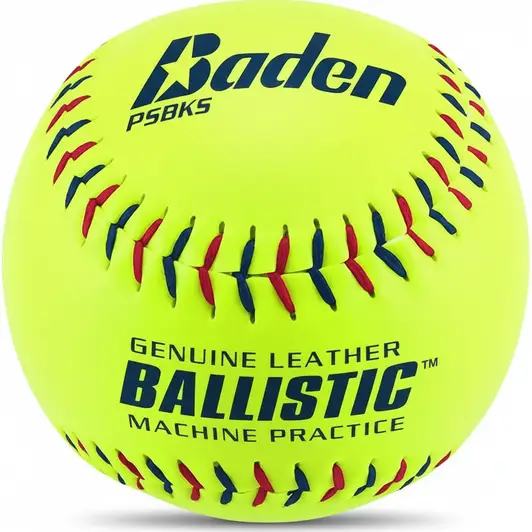Baden Ballistic 12 inch leather pitching machine softball designed to replicate real game ball feel during batting practice