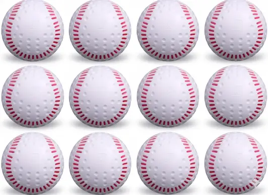 Baden White Dimpled Baseballs with Red Seams displayed showing their dimpled construction and distinctive red seam visual tracking design.