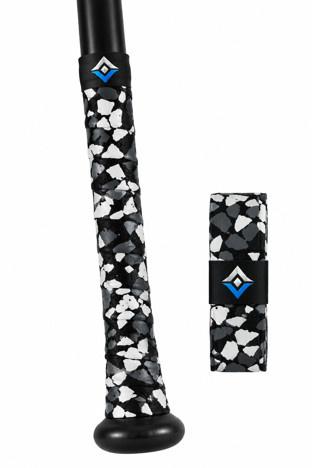 Bat grip tape by Ballpark Elite, in black, white, and gray, 1.10 mm thick.
