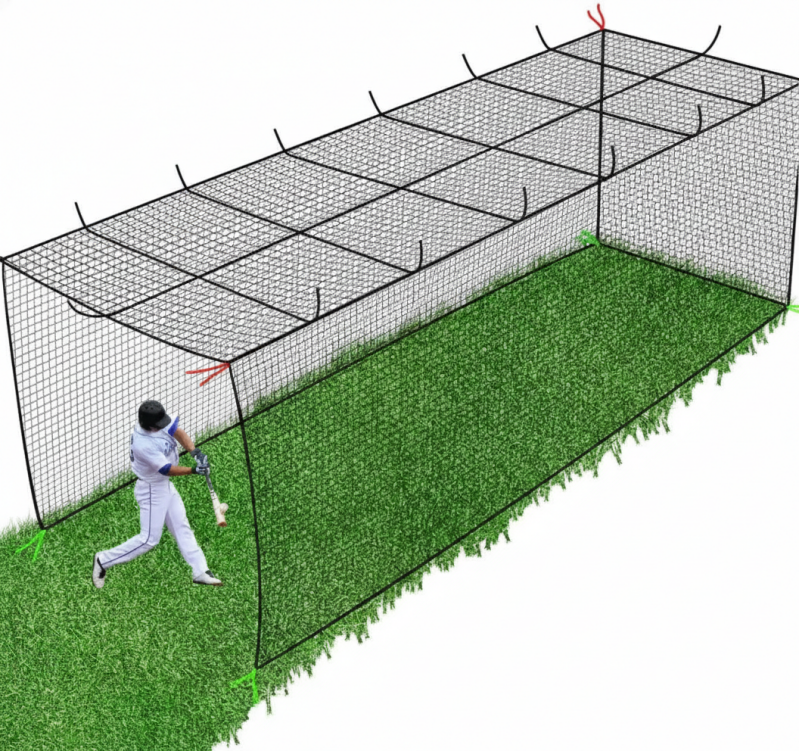 Batting cage net for baseball training, available in multiple sizes for backyard practice.
