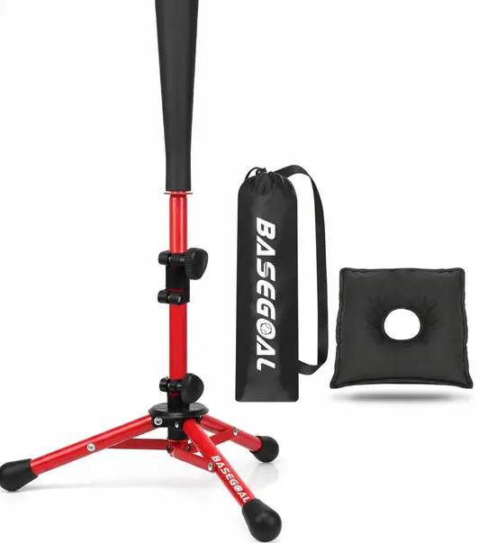 Adjustable BaseGoal batting tee for baseball and softball training with stable base for consistent hitting drills