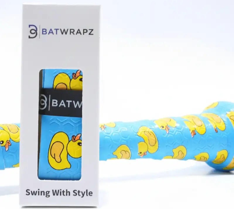 BatWrapz Bat Grip Tape applied to a bat handle displaying its clean wrap finish and sealed top edge finishing strip.