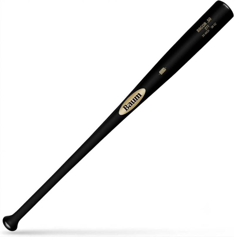 Baum Maple Gold Stock Pro Baseball Bat in natural maple with the Baum logo, a pro-grade wood-composite game bat.