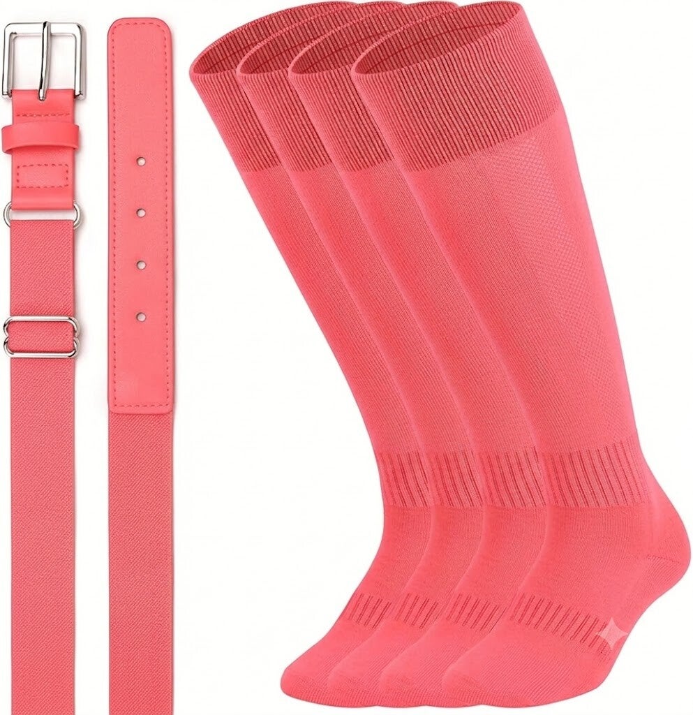 UnFader Baseball Socks and Belts Combo for Youth and Adult, knee-high striped athletic socks paired with a matching elastic waist belt.