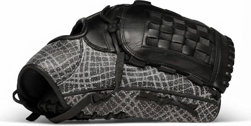 Boombah Softball Fielding Glove B7 B Web - Shadow Print, a woven B-Web fielding glove in black with a gray shadow grid print.