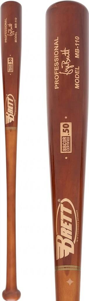 Brett Bros. Maple/Bamboo Wood BBCOR Baseball Bat: MB110 shown in full profile.