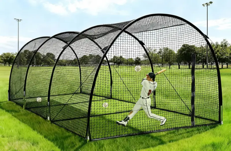 Bullro 30ft Baseball Batting Cage Nets displayed showing its quality accessible netting construction and standard 30-foot batting cage design.