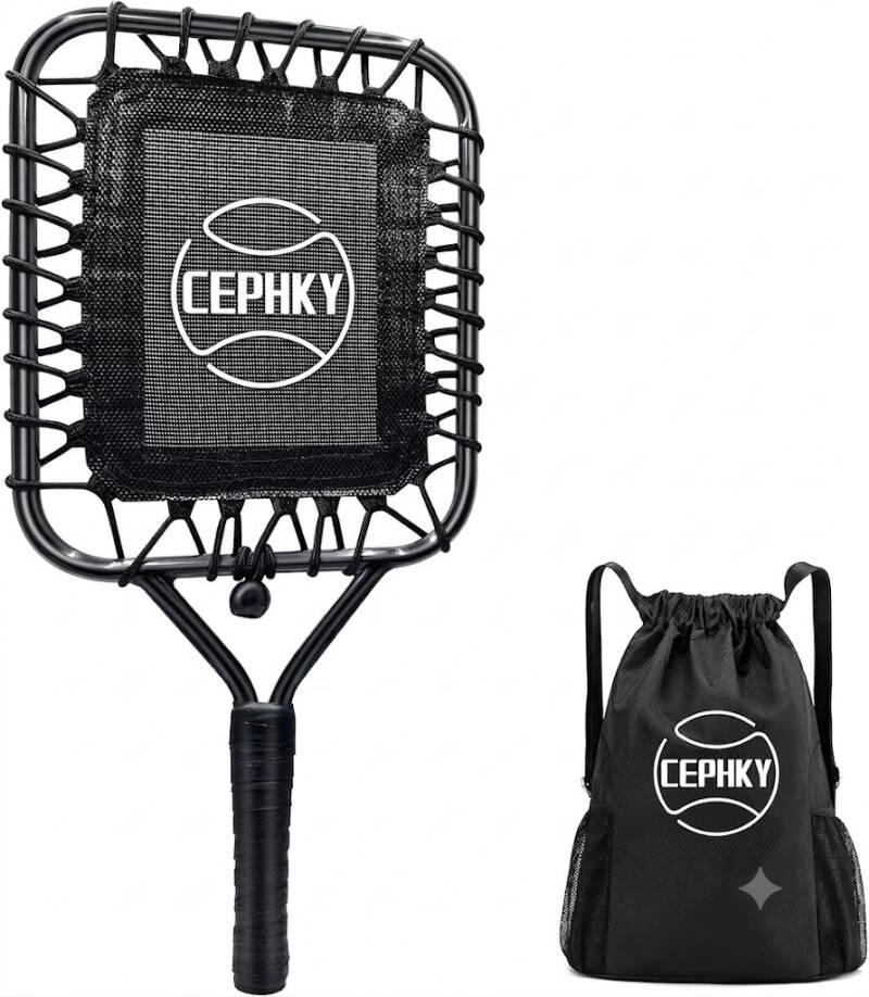 CEPHKY Baseball Racket for Fly Balls shown displaying its metal frame and rubber elastic hitting surface.
