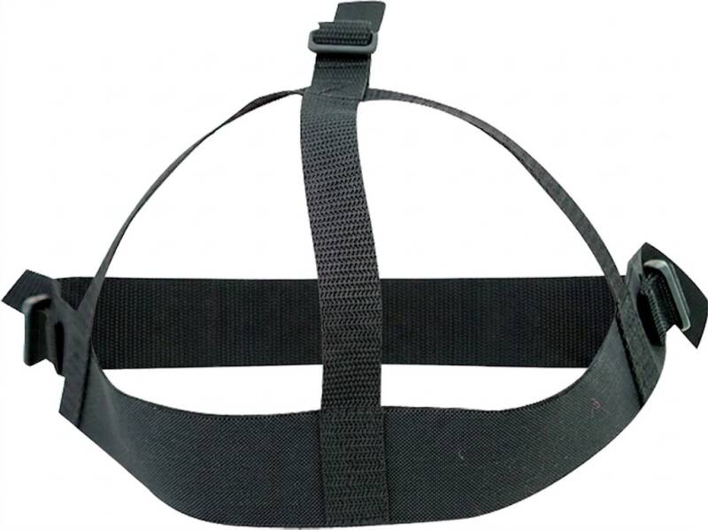 Champro Mask Harness displayed showing its black elastic strap construction compatible with CM57 CM58 CM59 and CM60 fielder's masks on a neutral background.