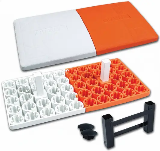 Champro Orange White Double First Base with In-Ground Anchor providing separated safety bag and regulation bag positions to eliminate first base collision risk in youth baseball.