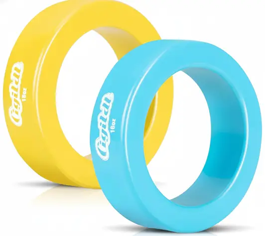 CIGITDT 2 Pack Baseball and Softball Bat Weights 16 oz displayed showing its two-weight construction and flexible warm-up training design.