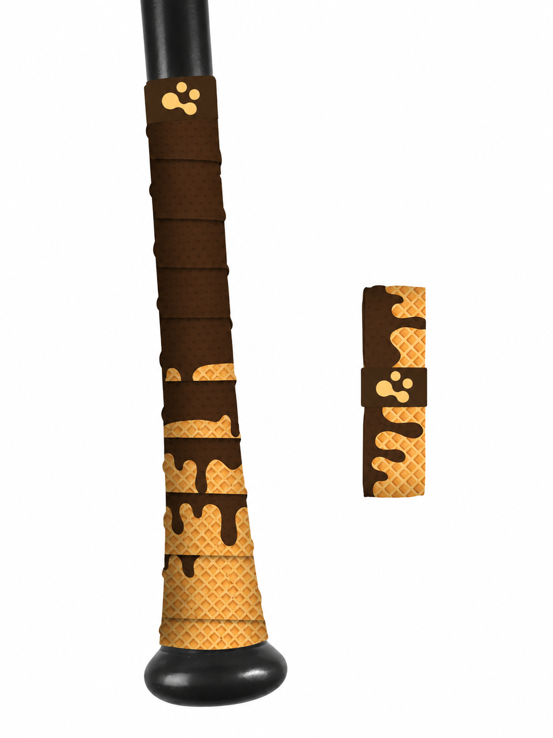 Bat grip tape by Clutch Sports, in brown and tan with 1.1 mm cushioning.