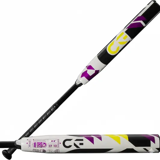 DeMarini 2025 CF Fastpitch Softball Bat displayed showing its two-piece composite construction and -11 drop weight transitional design for developing competitive fastpitch players.
