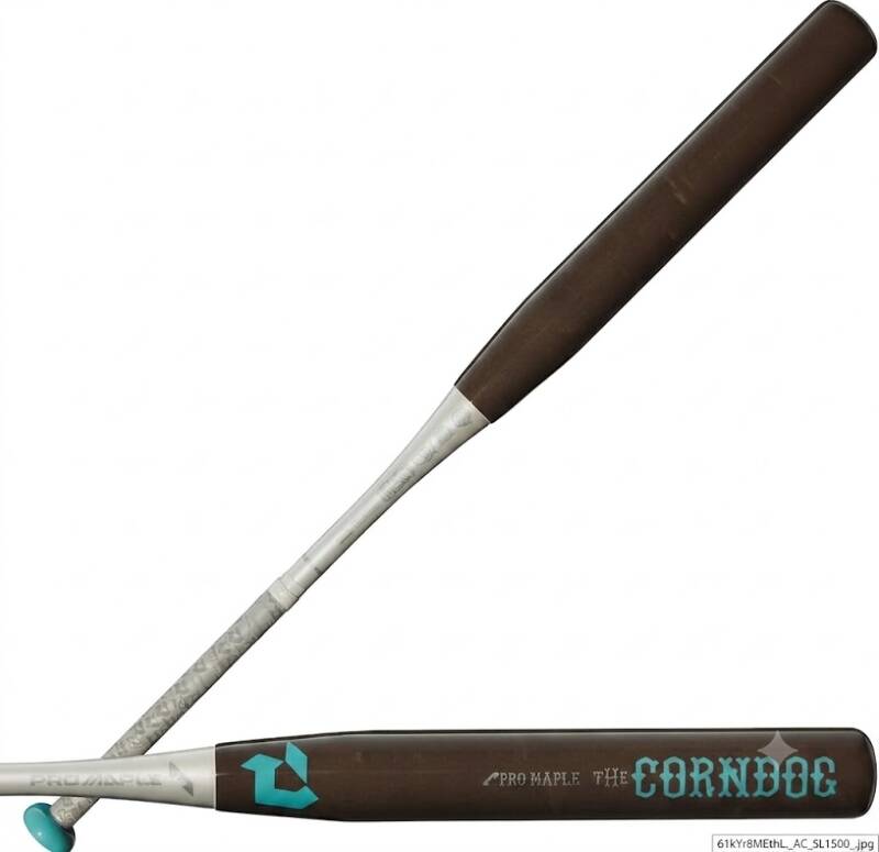 DeMarini 2025 Corndog Wood Composite Slowpitch Softball Bats in a colorful finish with the DeMarini logo, a wood-composite slowpitch model.