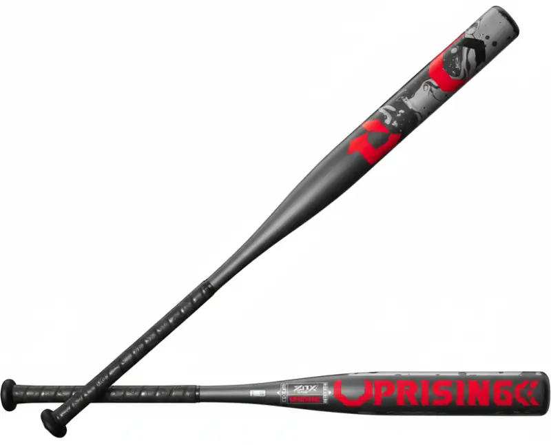 DeMarini 2025 Uprising Slowpitch Softball Bat displayed showing its two-piece composite construction and balanced swing weight design for contact-first slowpitch players.