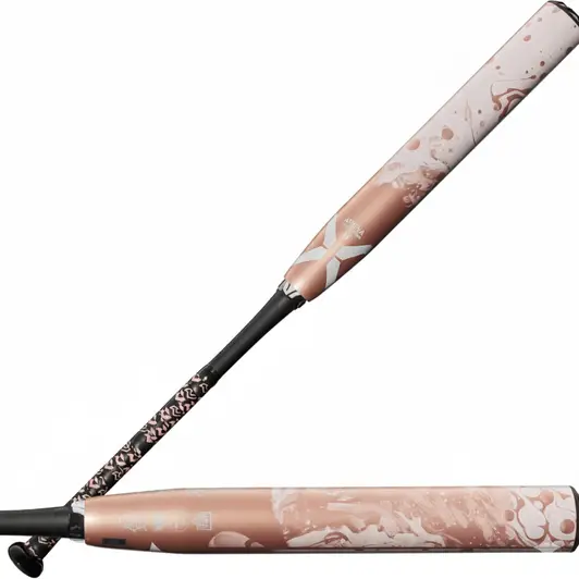 DeMarini 2025 Whisper Fastpitch Softball Bat displayed showing its two-piece composite construction and -9 drop weight design for the strongest competitive fastpitch power hitters.