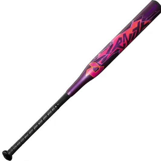 DeMarini 2025 Zenith Fastpitch Softball Bat displayed showing its two-piece composite construction and -13 drop weight design for youth fastpitch players.