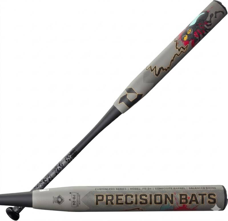 Two-piece composite DeMarini slowpitch softball bat with aggressive barrel performance built for competitive players who drive the ball with authority.