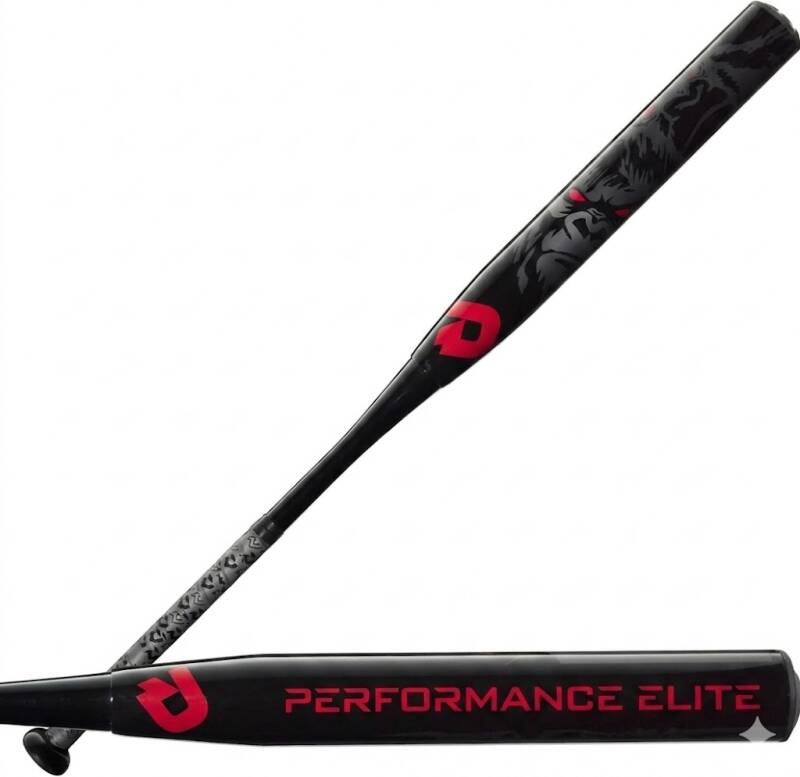 A black baseball bat with a red logo and a dark gorilla graphic on a white background.