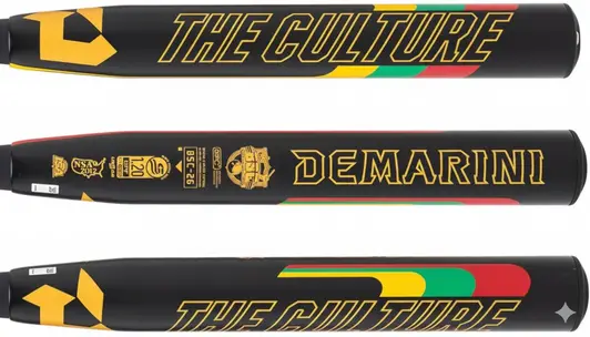 DeMarini 2026 The Culture 13" End-Loaded USSSA Slowpitch Softball Bat displayed showing its two-piece composite construction and mid-size end-loaded 13" barrel profile.