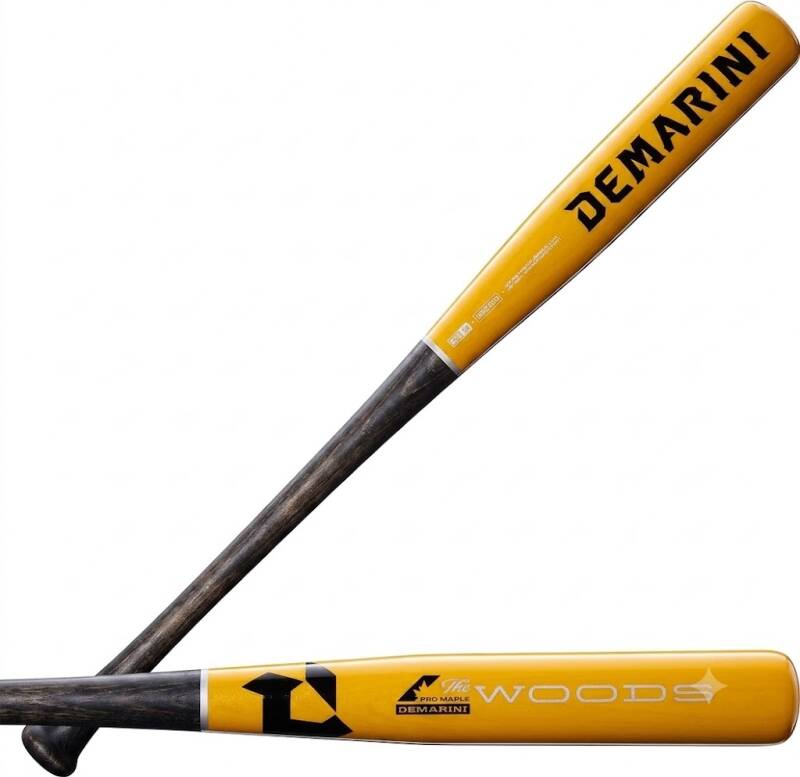 DeMarini 2027 The Woods™ Wood Composite (-3) BBCOR Baseball Bat in black and natural wood with the DeMarini logo, a BBCOR-certified wood-composite barrel.