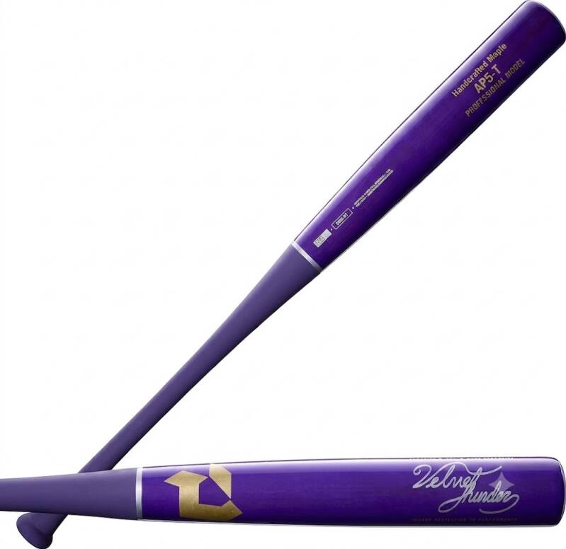 DeMarini 2027 Velvet Thunder D54 Wood Composite (-3) BBCOR with the DeMarini logo, a wood-composite barrel certified BBCOR for high school and college play.