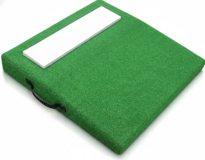 Domivans Portable Pitching Mound set up for backyard baseball pitching practice with regulation slope and authentic mound mechanics.