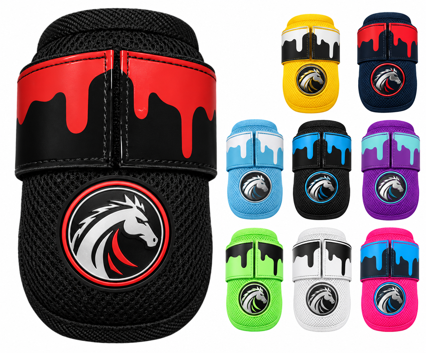 Softball elbow guard by Drip and Rip for youth, in black with red drip.