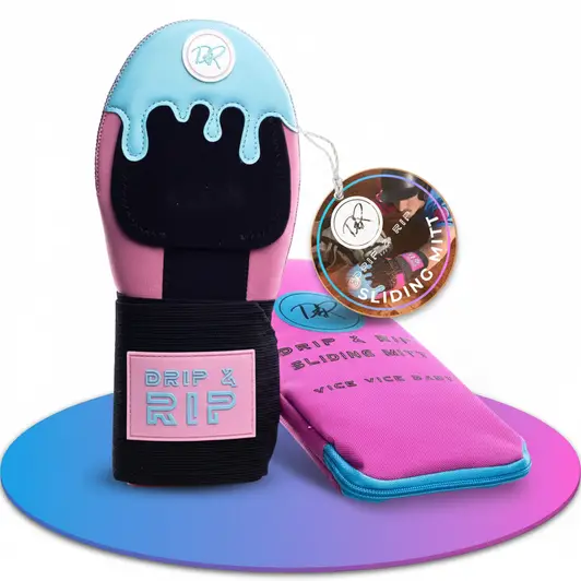 The Drip & Rip Sliding Mitt displayed against a white background showing its hard-shell exterior and strap system.