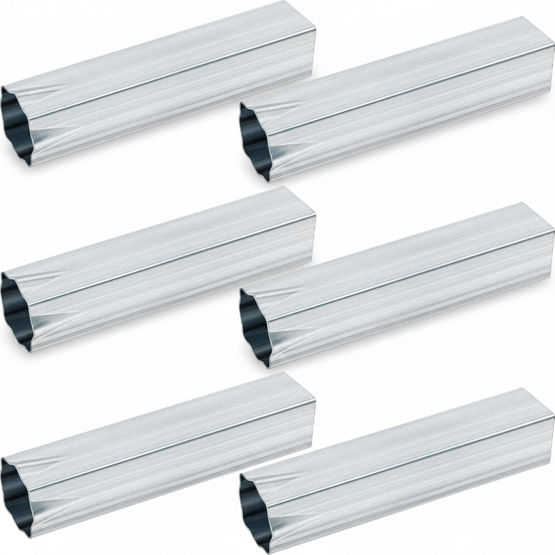 Set of 6 silver crimped-style ground anchors for securing baseball bases.