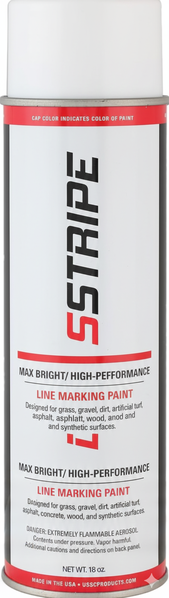 DuraStripe white athletic field marking paint spray cans, 12–18 oz per can for baseball and softball field line marking