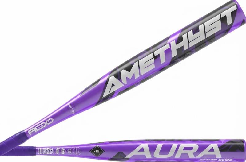 Easton | Amethyst Fastpitch Softball Bat | -11 Drop | 1 Pc. Alloy | Approved for All Fields, in a purple Diamond Gem colorway.