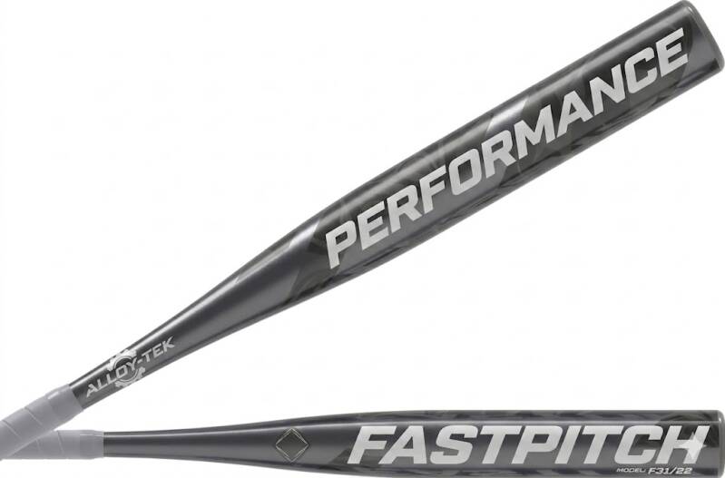 Easton Crystal Fastpitch Softball Bat displayed showing its one-piece alloy construction and -13 drop weight design for recreational fastpitch players.