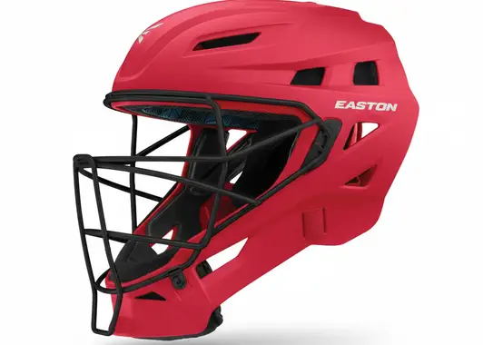 Easton Elite X catcher helmet featuring lightweight construction, ventilated shell, and protective steel cage.