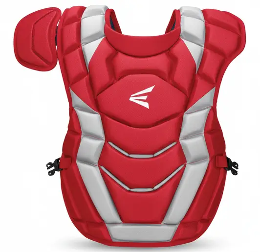 The Easton Elite X Youth/Intermediate/Adult Catchers Chest Protector shown in its multi-size configuration covering youth through adult catchers with Easton's Elite X platform construction.