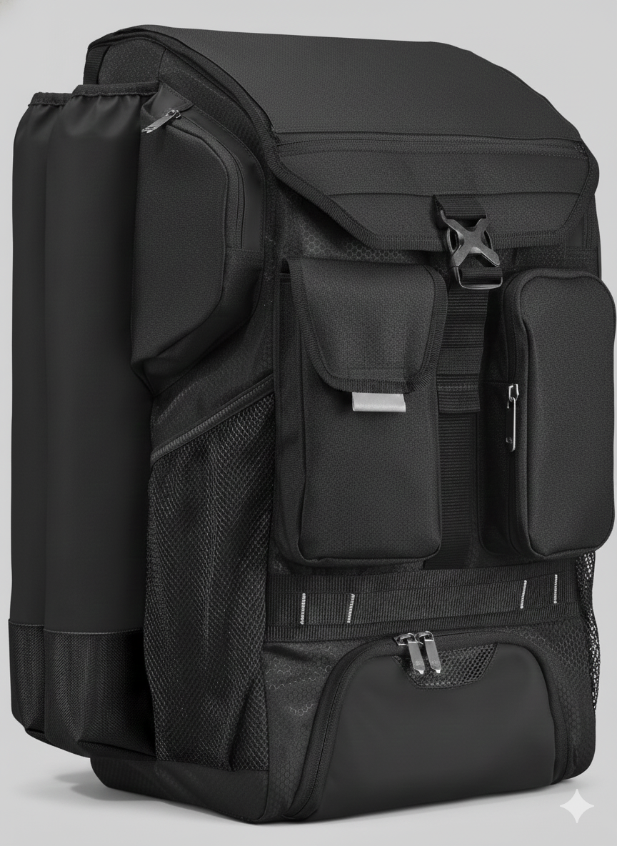 Easton Five Tool Phenom fastpitch softball bat bag backpack with bat sleeves, multiple storage compartments, and durable player gear organization.