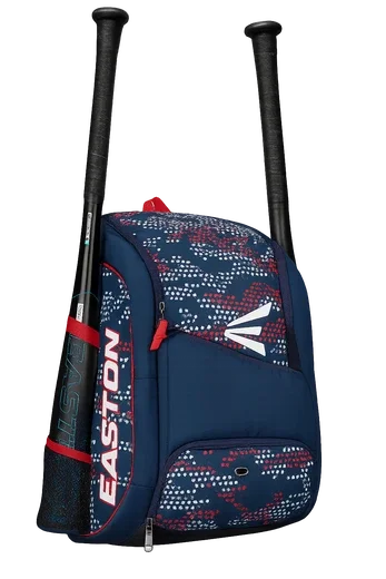Easton Game Ready fastpitch softball bat bag backpack designed with bat holders, gear pockets, and lightweight construction for players.