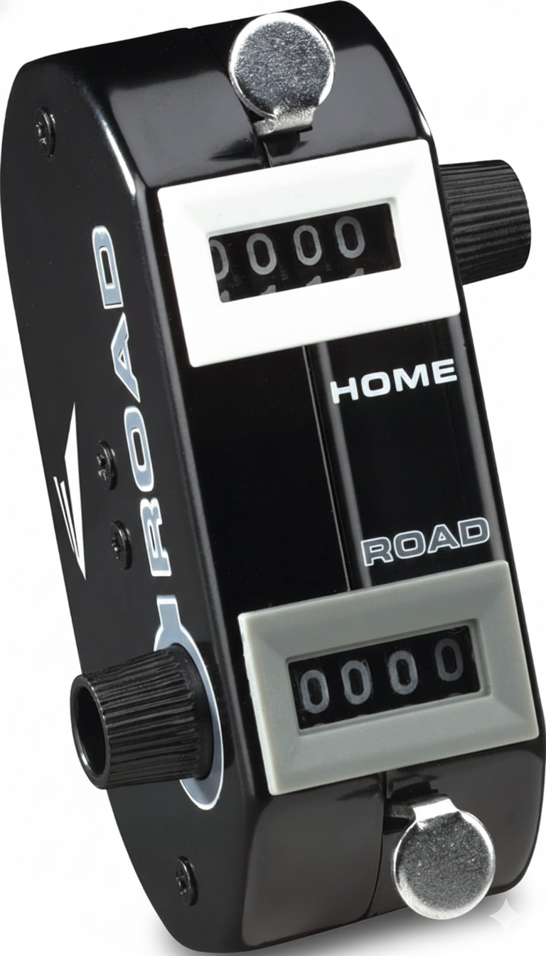 Easton HOME and ROAD PITCH COUNTER with dual-team mechanical tracking design for simultaneous home and road pitch count management from a single battery-free handheld tool.