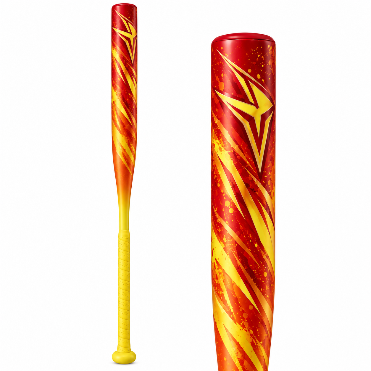 Easton Hype Fire Slowpitch Softball Bat | ESU6HFL | USSSA | 2 Pc. Composite, a two-piece composite bat in a red-to-orange gradient finish with a yellow grip.